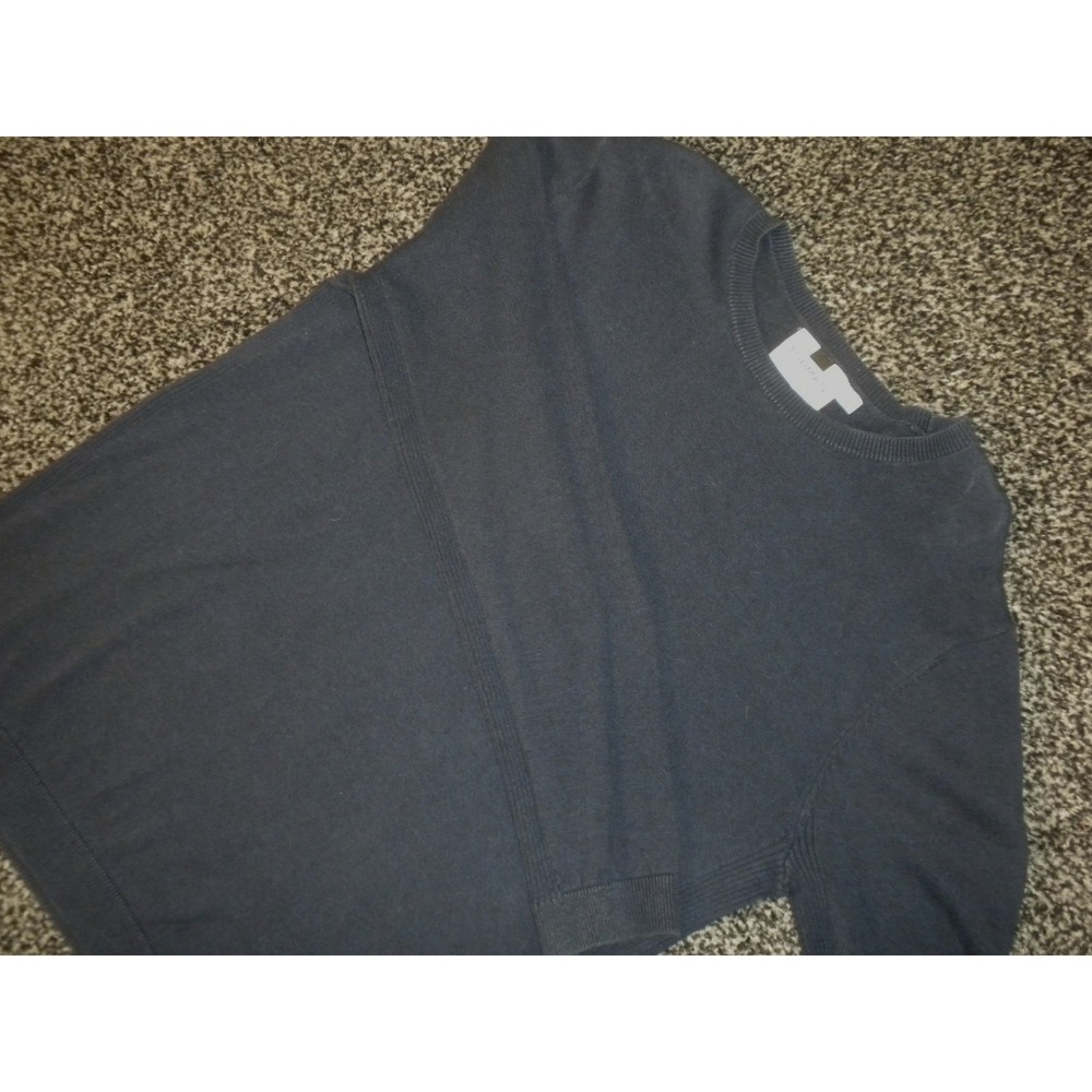 Topman Sweater Mens XL‎ Blue Ribbed Gathered Hem Long Sleeve Crewneck Ivy Preppy